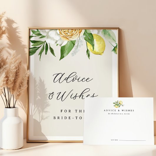 Elegante Minimal Lemon Brautparty Advice Card Postkarte