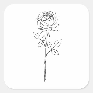 Elegante Minimal-Line-Art-Rose Quadratischer Aufkleber