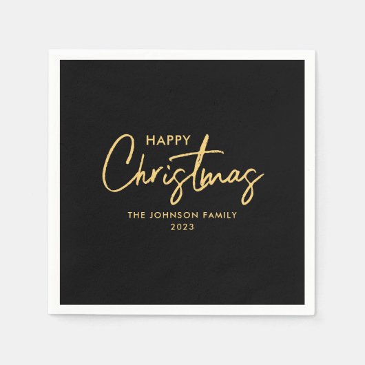 Elegante Minimal Modern Gold Schwarze Weihnachten Serviette (Vorderseite)