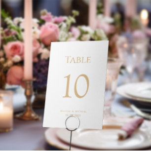 Elegante Minimal Modern White Gold Script Hochzeit Tischnummer