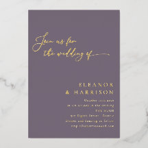 Elegante Minimal Moderne Lila Skripthochzeit Gold