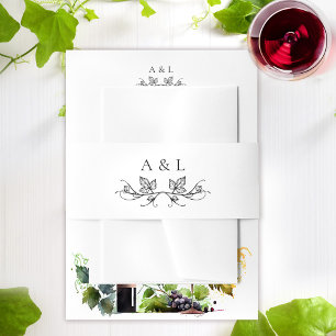 Elegante Minimal Mongram Weinhochzeit Einladungsbanderole