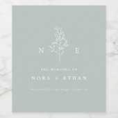 Elegante Minimal Monogram Leaf Sage Wedding Weinetikett (Einzelnes Label)