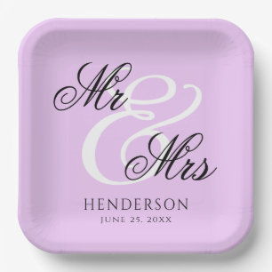 Elegante Minimal Mr und Mrs Hochzeitsservietten Pappteller