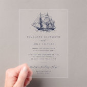 Elegante Minimal Nautical Ship Illustration Hochze Acryleinladungen (Insitu (Handheld))