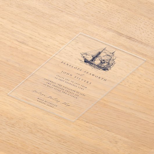 Elegante Minimal Nautical Ship Illustration Hochze Acryleinladungen (Ablage )