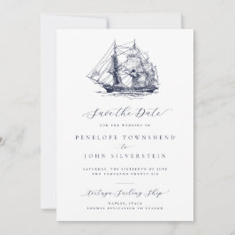 Elegante Minimal Nautical Ship Illustration Hochze Save The Date
