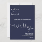 Elegante Minimal Navy Blauer Weißer Delikat Hochze Einladung (Vorderseite)