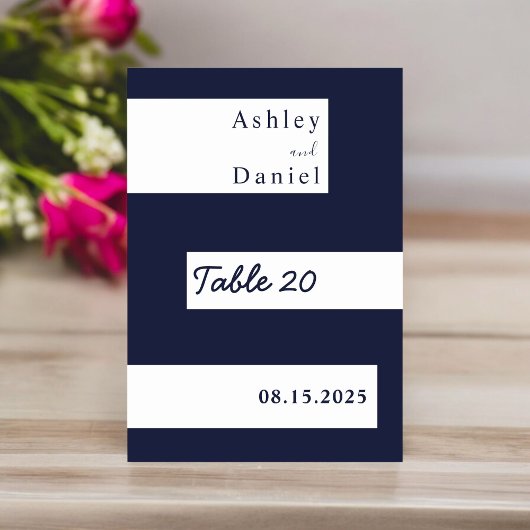Elegante Minimal Navy Blue White Moderne Hochzeit Tischnummer