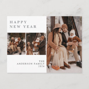 Elegante Minimal Neujahrs-Glückwunsch Familie 3 Fo Feiertagspostkarte