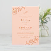 Elegante Minimal Peach Floral Wedding Einladung (Stehend Vorderseite)
