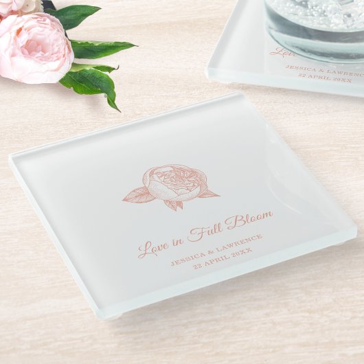 Elegante Minimal Peony Blume Hochzeit Willkommen Glasuntersetzer