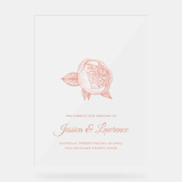 Elegante Minimal Peony Wedding Willkommen Mattiert Acrylschild