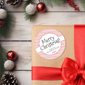 Elegante Minimal Red Candy Cane Stripes Typografie Runder Aufkleber