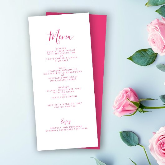 Elegante Minimal Rosa Wedding Menu Card