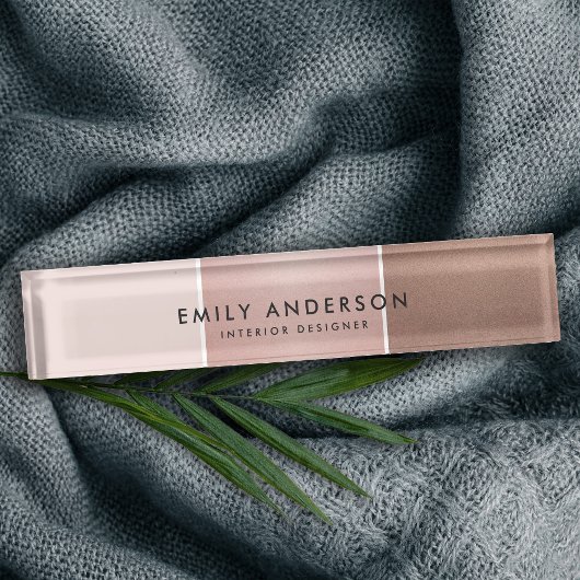 ELEGANTE MINIMAL-ROSE GOLD BLUSH PINK COPPER STRIP NAMENSPLAKETTE