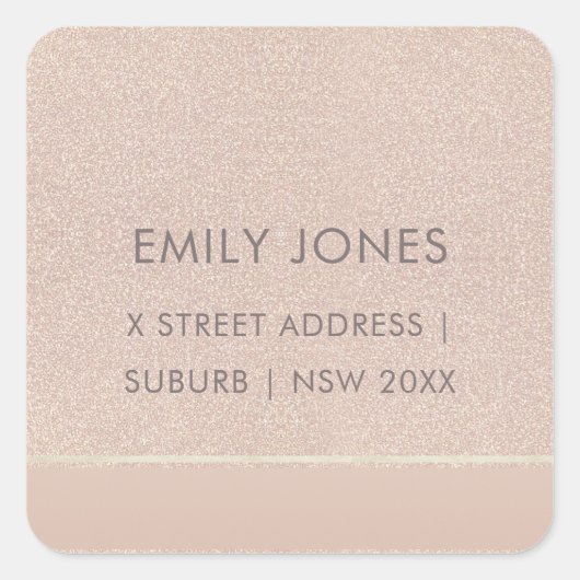 ELEGANTE MINIMAL-ROSE GOLD SHIMMER-ADRESSE QUADRATISCHER AUFKLEBER (Vorderseite)