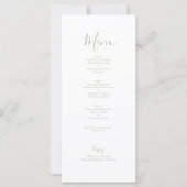 Elegante Minimal Sage Green Wedding Menu Card (Vorderseite)