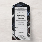 Elegante Minimal Schwarz-weiß Blue Abstrakt Weddin All In One Einladung (Innen Boden)