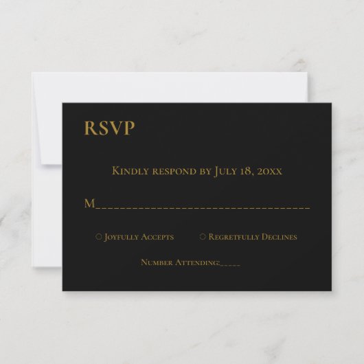 Elegante Minimal Schwarz-weiß Gold Monogram Weddin RSVP Karte (Vorderseite)