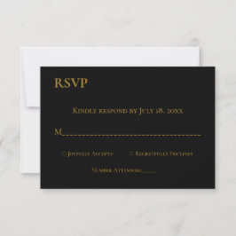 Elegante Minimal Schwarz-weiß Gold Monogram Weddin RSVP Karte