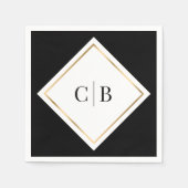 Elegante Minimal Schwarz-weiß Gold Monogram Weddin Serviette (Vorderseite)
