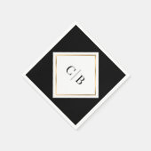 Elegante Minimal Schwarz-weiß Gold Monogram Weddin Serviette (Ecke)