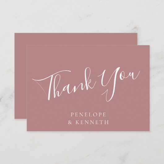 Elegante Minimal Script Custom Wedding Dusty Rose Dankeskarte (Vorne/Hinten)