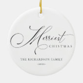 Elegante Minimal Script Einfachste Weihnachtsgrüße Keramik Ornament (Hinten)