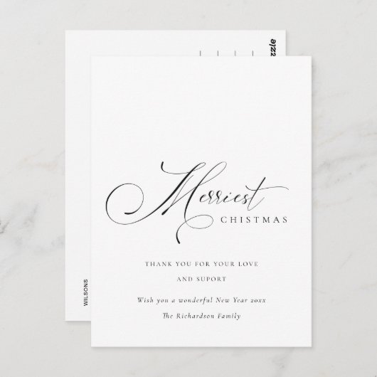 Elegante Minimal Script Einfachste Weihnachtsgrüße Postkarte (Vorne/Hinten)