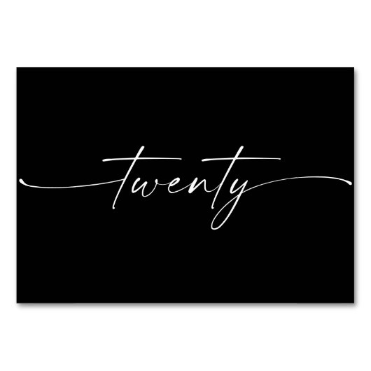 Elegante Minimal-Script-Karten Anzahl 20 Tischnummer (Vorderseite)
