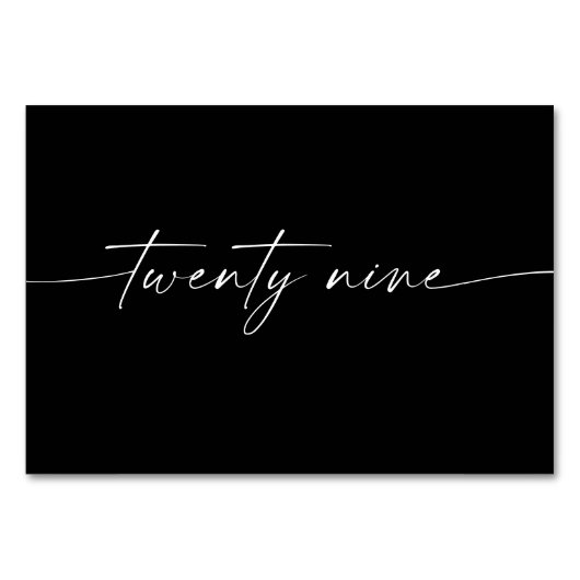 Elegante Minimal-Script-Karten Nummer 29 Tischnummer (Rückseite)