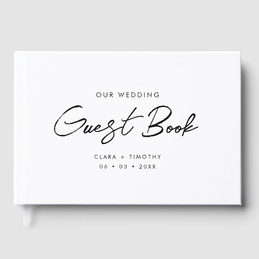 Elegante Minimal Script Schwarz und Weiß Hochzeit Gästebuch (Vorderseite)