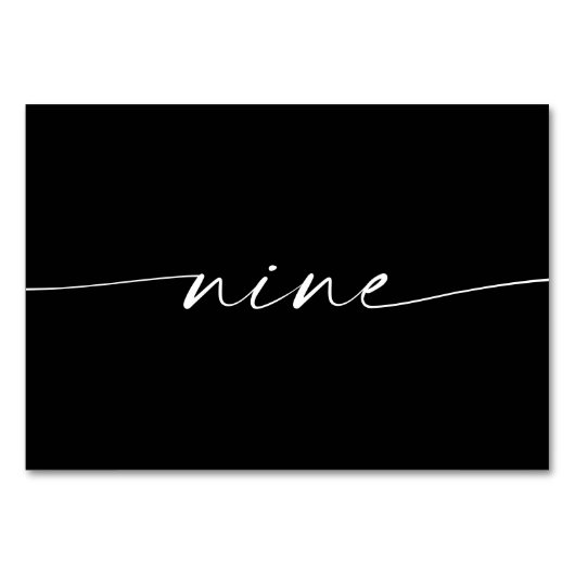 Elegante Minimal-Script-Table-Cards Zahl neun Tischnummer (Rückseite)