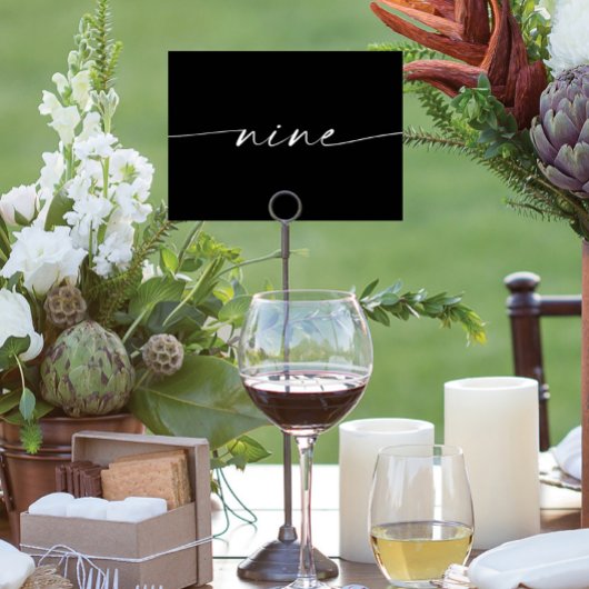 Elegante Minimal-Script-Table-Cards Zahl neun Tischnummer