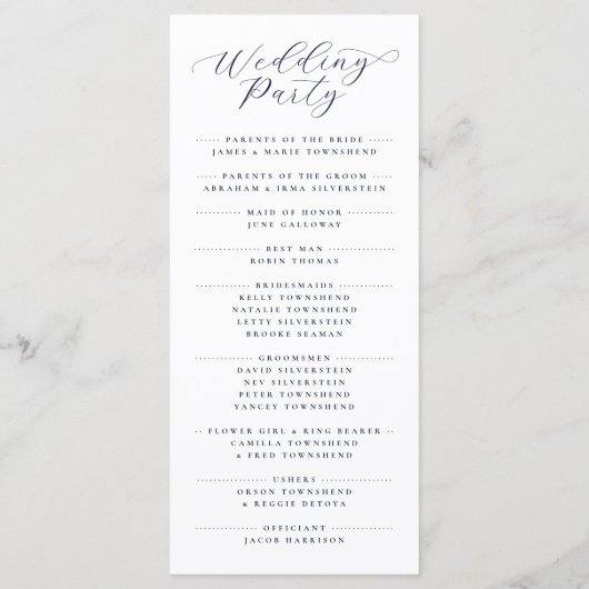 Elegante Minimal-Script-Typografie-Hochzeit Programm (Rückseite)