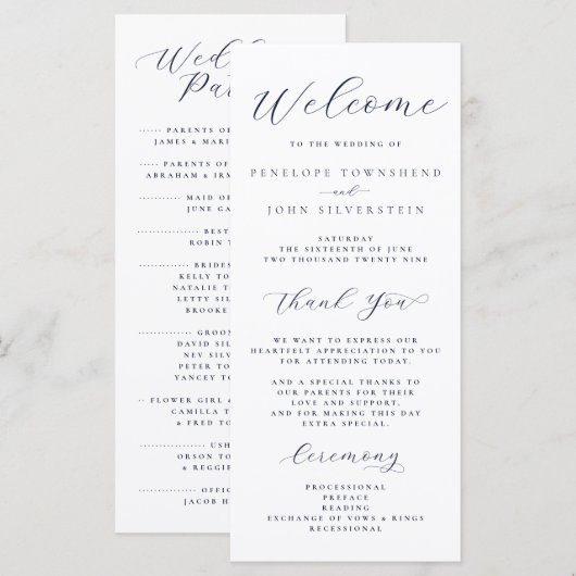 Elegante Minimal-Script-Typografie-Hochzeit Programm (Vorne/Hinten)