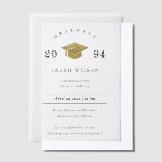 Elegante Minimal Simple Gold Foil Graduation Party Pergament Einladungen (Versetzt)