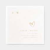 Elegante Minimal Topographie Herz Monogramm Hochze Servietten Mit Folie (Vorderseite)