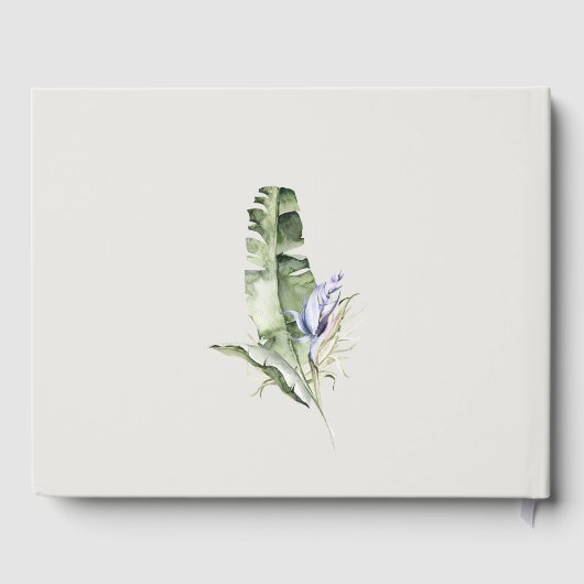 Elegante Minimal Tropical Blue Leafy Bläserne Hoch Gästebuch (Rückseite)