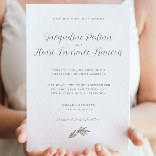 Elegante Minimal Tropical Leaf Calligraphy Wedding Einladung