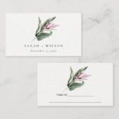 Elegante Minimal Tropical Pink Leafy Blütenhochzei Platzkarte (Vorne/Hinten)