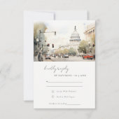 Elegante Minimal Washington DC Wassercolour Weddin RSVP Karte (Vorderseite)