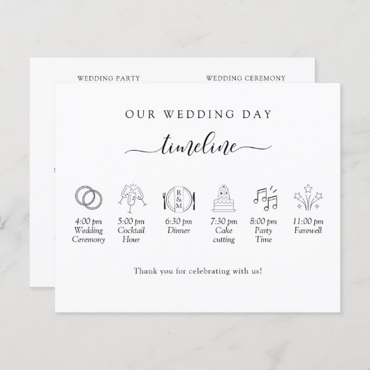 Elegante Minimal Wedding Timeline, Programm (Vorne/Hinten)