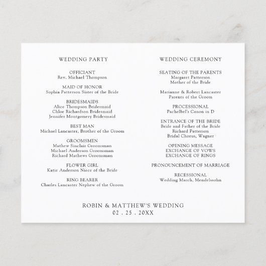 Elegante Minimal Wedding Timeline, Programm (Rückseite)