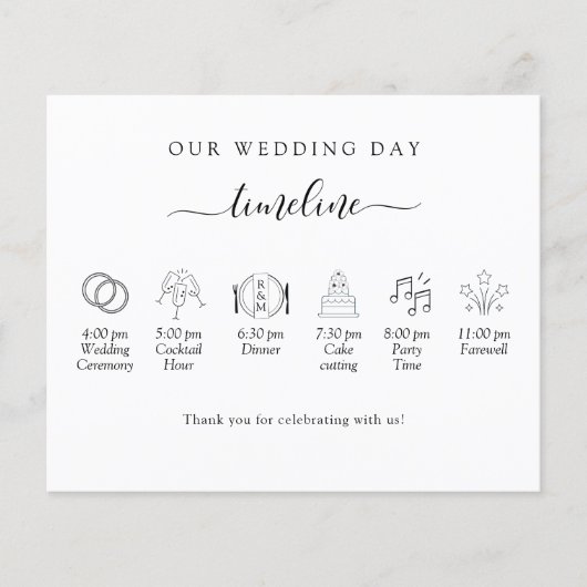 Elegante Minimal Wedding Timeline, Programm (Vorderseite)