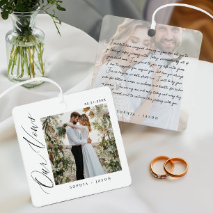 Elegante Minimal Wedding Vows Fotos Weiß Ornament Aus Metall