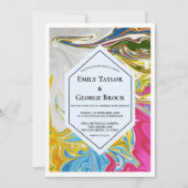 Elegante minimale Abstrakte Hochzeit mit bunten Ma Einladung (Vorderseite)