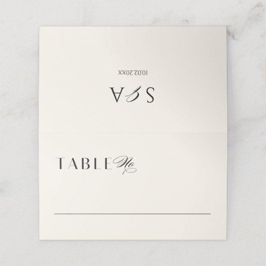 Elegante minimale Alt Geld schwarz und creme Hochz Platzkarte (Außenseite Aufgefaltet)