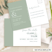 Elegante minimale, blassgrüne Hochzeit retten das  Postkarte